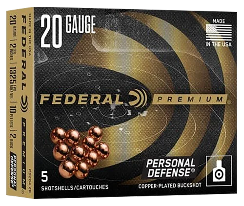 Federal PERSONAL DEFENSE FLITECONTROL WAD, 20 Gauge, 2.75"Chamber, 000 Buck, Copper-Plated Pellots, 5rd Box