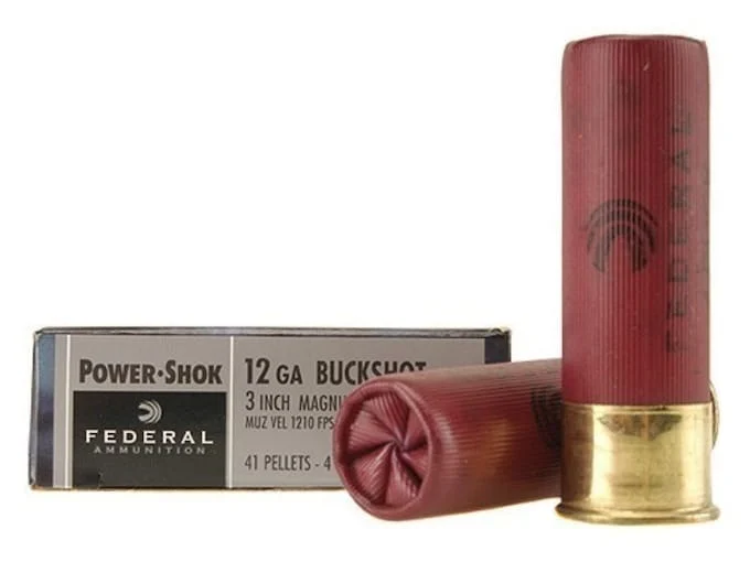 Federal Power-Shok Ammunition 12 Gauge 3″ Buffered #4 Buckshot 41 Pellets