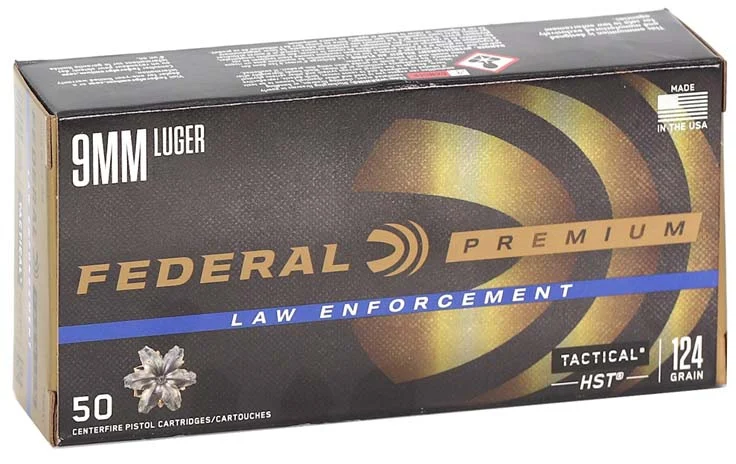 Federal Premium Personal Defense HST 9 mm Luger, 124 Grain, HST Jacketed Hollow Point, Brass Cased, Centerfire Pistol Ammunition