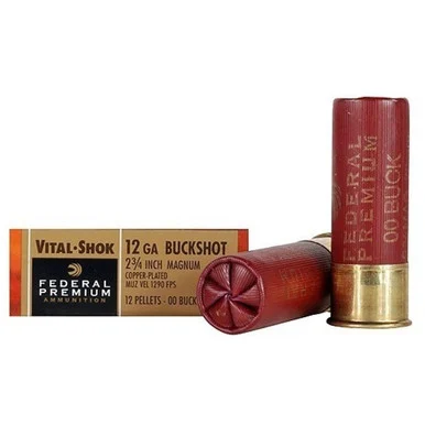Federal Premium Vital-Shok 12 Gauge 2.75in 12 Pellets 00 Buck 5 Rounds Copper Plated Buckshot P15600