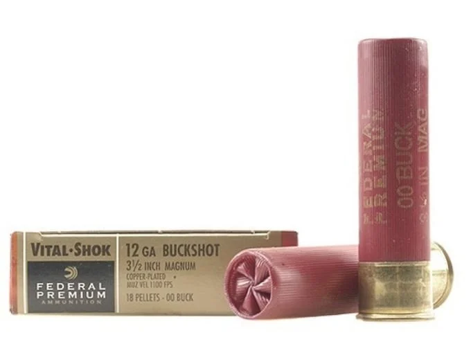 Federal Premium Vital-Shok Ammunition 12 Gauge 3-1/2″ Buffered 00 Copper Plated Buckshot 18 Pellets