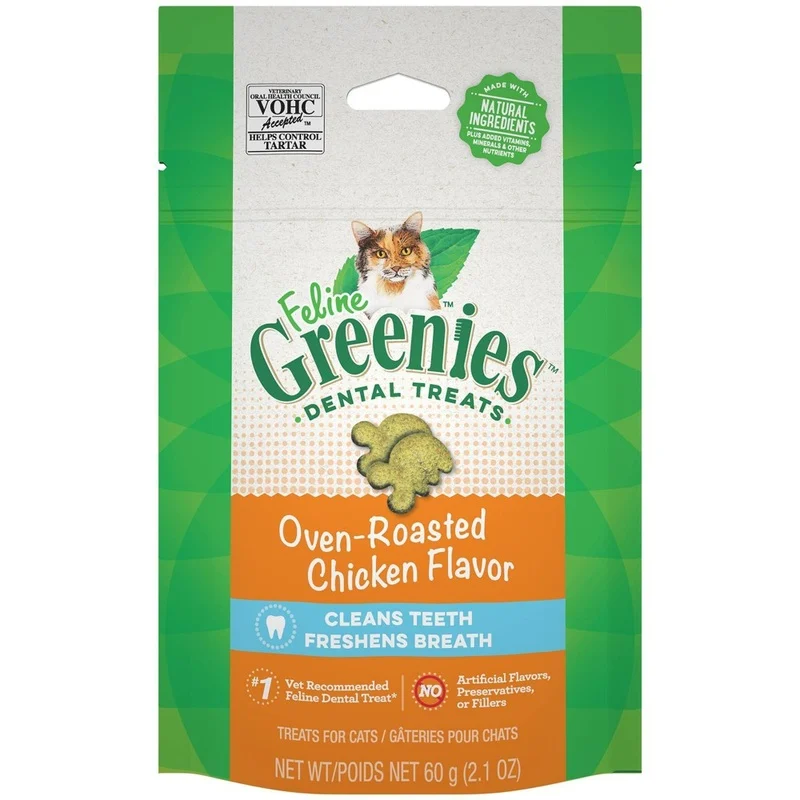 FELINE GREENIES Dental Treats Oven Roasted Chicken Flavor