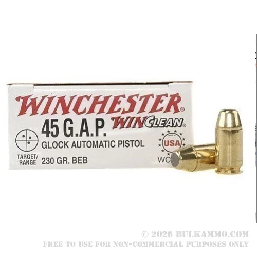 50 Rounds of .45 GAP Ammo by Winchester - 230gr BEB