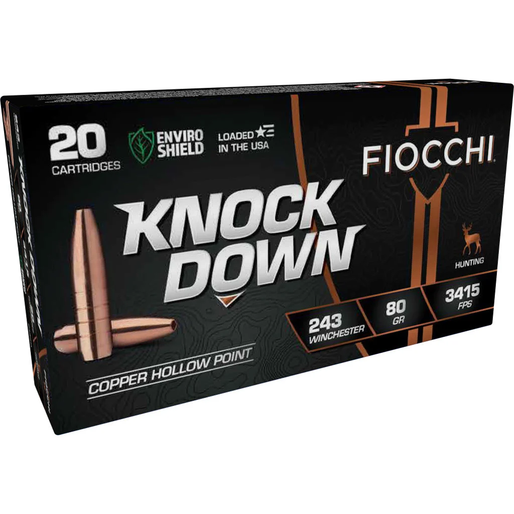Fiocchi 243CHA Knock Down Enviro Shield Hollow Point HP 80 Grain .243 Winchester
