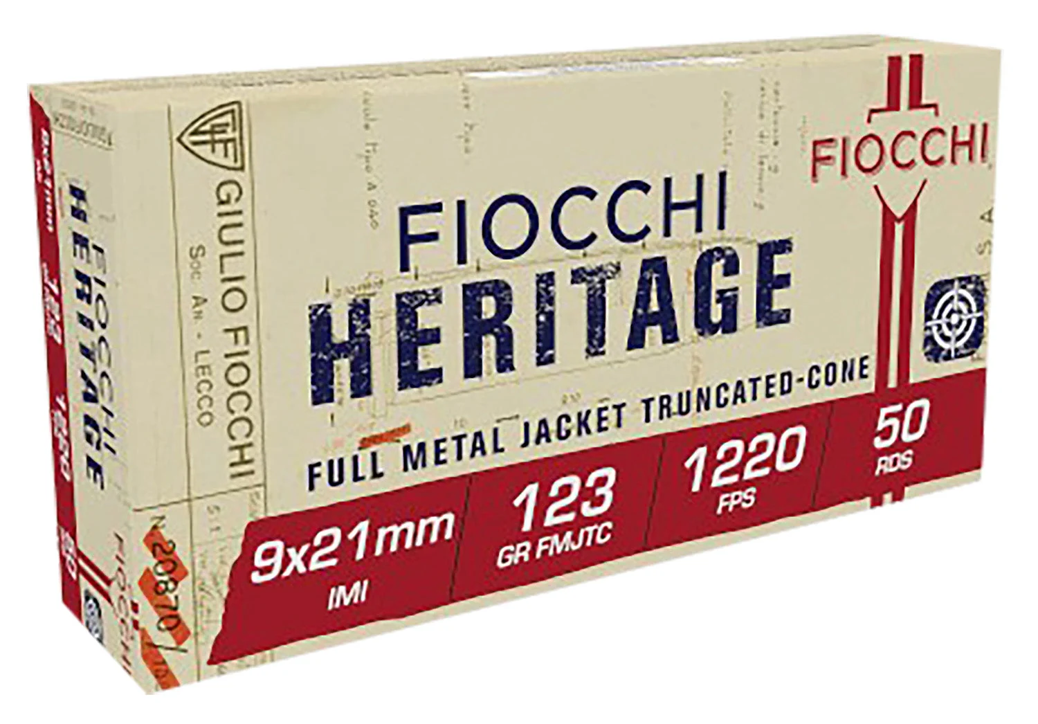Fiocchi 9X21 Heritage Full Metal Jacket Truncated Cone123 Grain 9x21mm IMI