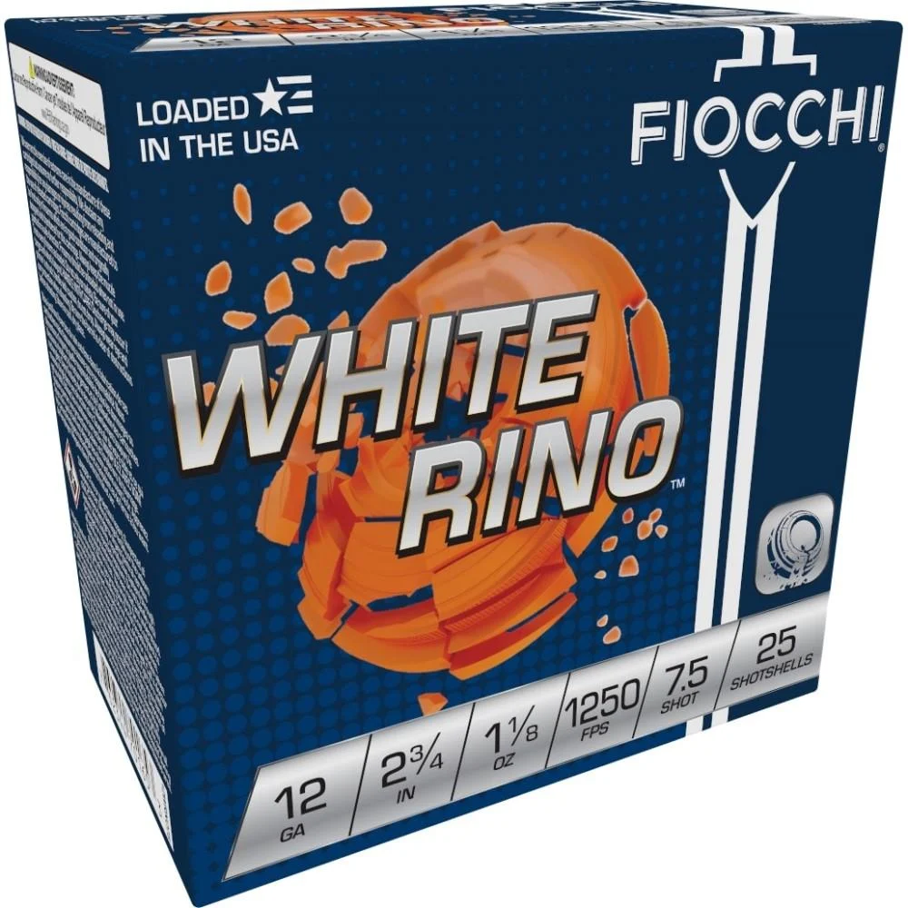 Fiocchi Exacta White Rino Shotshells 12ga 2-3/4″ 1-1/8oz 1250 fps #7.5 25/ct