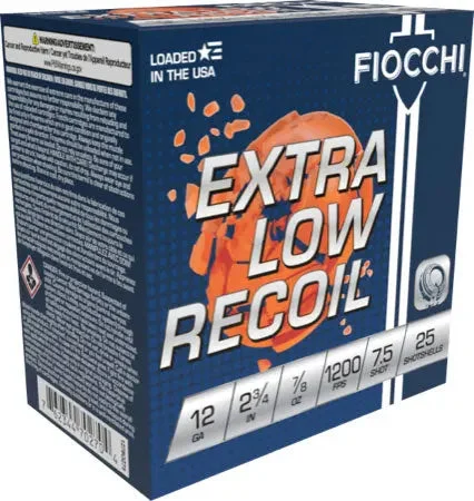 FIOCCHI LOW RECOIL 12GA 2.75" 7/8OZ #7.5 1200FPS 250RD CASE