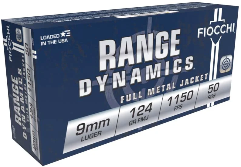 Fiocchi Range Dynamics 9mm 124 Grain FMJ Brass Pistol Ammunition
