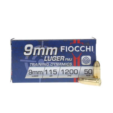 Fiocchi Shooting Dynamics 9mm Handgun Ammunition Brass 50 Rounds 115 Grain Full Metal Jacket FIO9AP