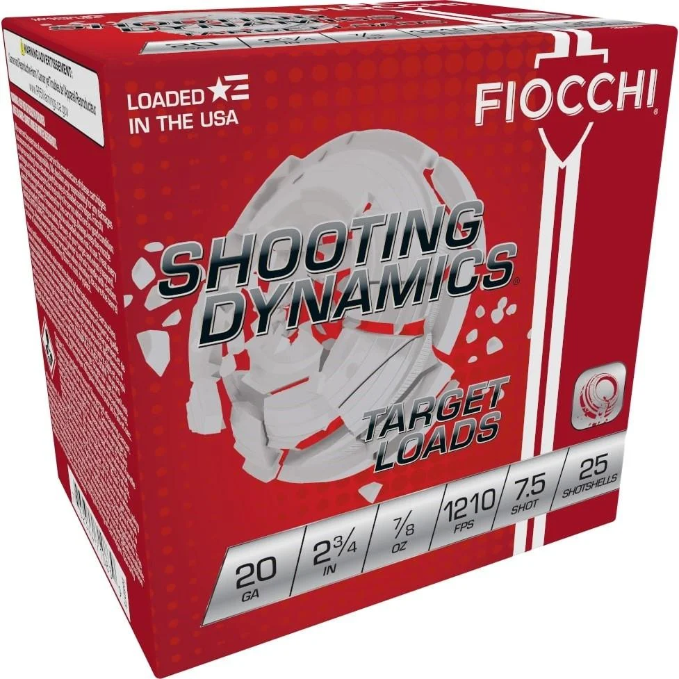 Fiocchi Shooting Dynamics Shotshells20ga 2-3/4in 7/8 oz #7.5 1210 fps 25/ct