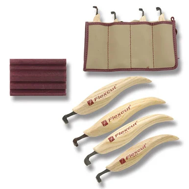 Flexcut 4-piece Right-Handed Scorp Set with Tool Roll (Ash, Carbon Steel) FTKN150