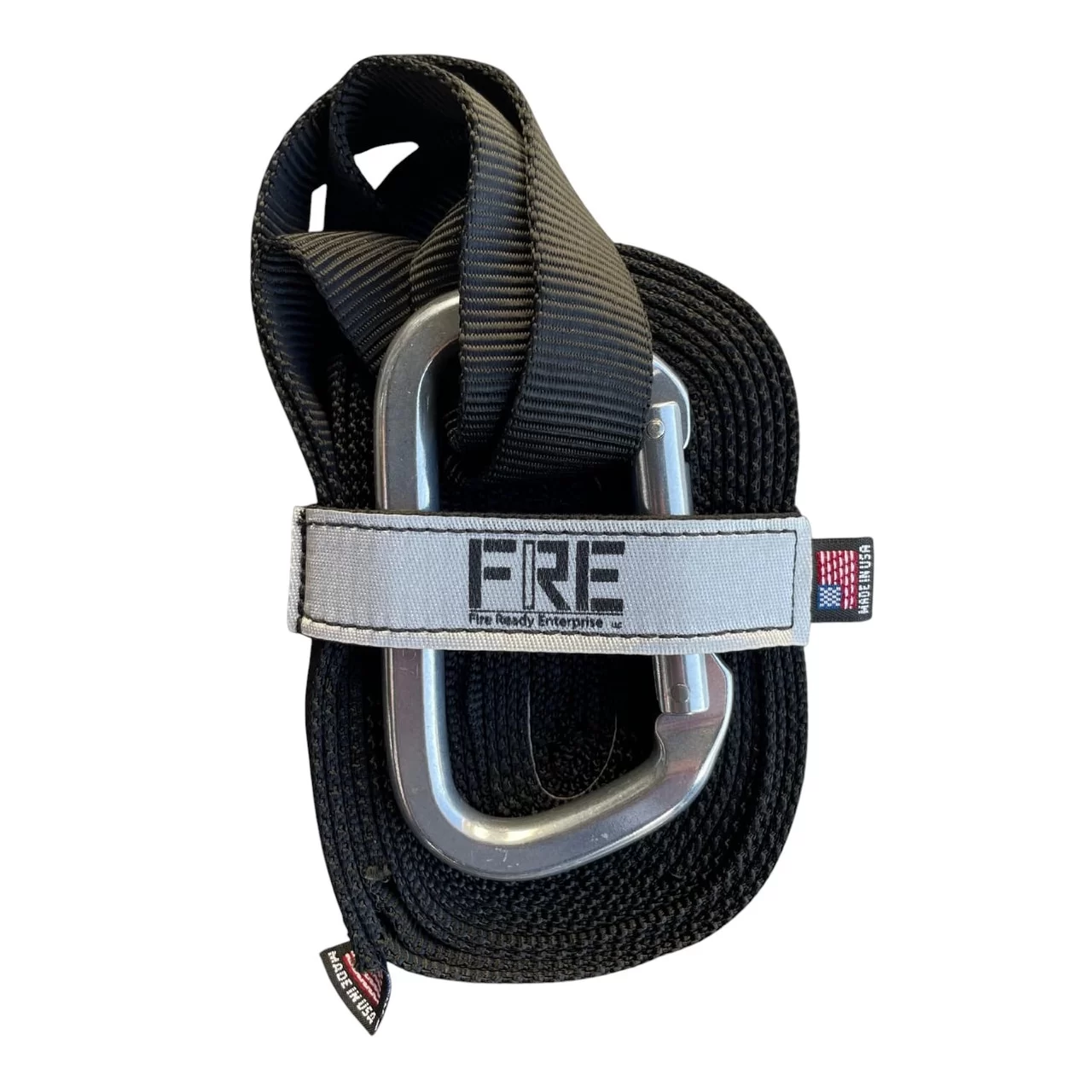 FRE Fire Rescue Webbing, Black, 15′ with 8″ Loops Sewn on Both Ends