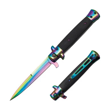 Frost Cutlery Milano Stiletto Folding Knife Rainbow Spectrum/Black G-10