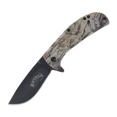 Frost Cutlery Spring-Assisted Linerlock Folding Knife Camo 2.88in Black Drop Point