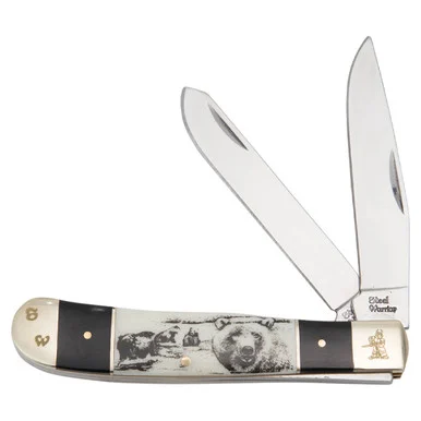 Frost Steel Warrior Bear Wildlife Buffalo Horn Trapper Folding Knife FRSW108BHSBB