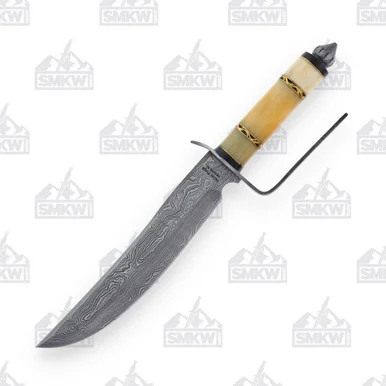 Frost Valley Forge Bowie Fixed Knife White Smooth Bone Handle Damascus Blade FRVFD82SB