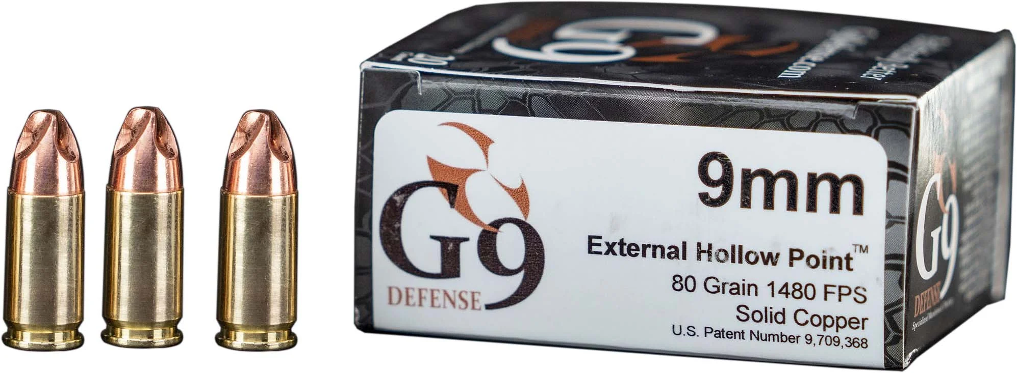 G9 Defense 9mm Luger 80 Grain Hollow Point Brass Cased Pistol Ammunition