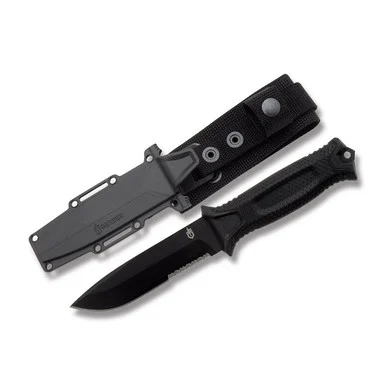 Gerber Strongarm Fixed Blade Black 4.8in Part Serrated Drop Point G1060