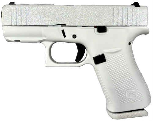 Glock 43X Slim Sub-Compact 9mm 10+1 3.41" Barrel, Frost Glitter Cerakote Serrated Steel Slide, Frost Cerakote Polymer Frame w/Beavertail, Textured Polymer Grip Ambidextrous