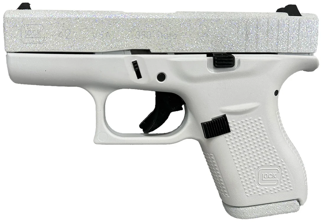 Glock UI4250204NFRST G42 Gen3 Sports South Exclusive 380 ACP 6+1 3.25″ Black Steel Barrel, Frost Glitter Cerakote Serrated Steel Slide, Frost Cerakote Polymer Frame, Textured Polymer Grip, USA Made