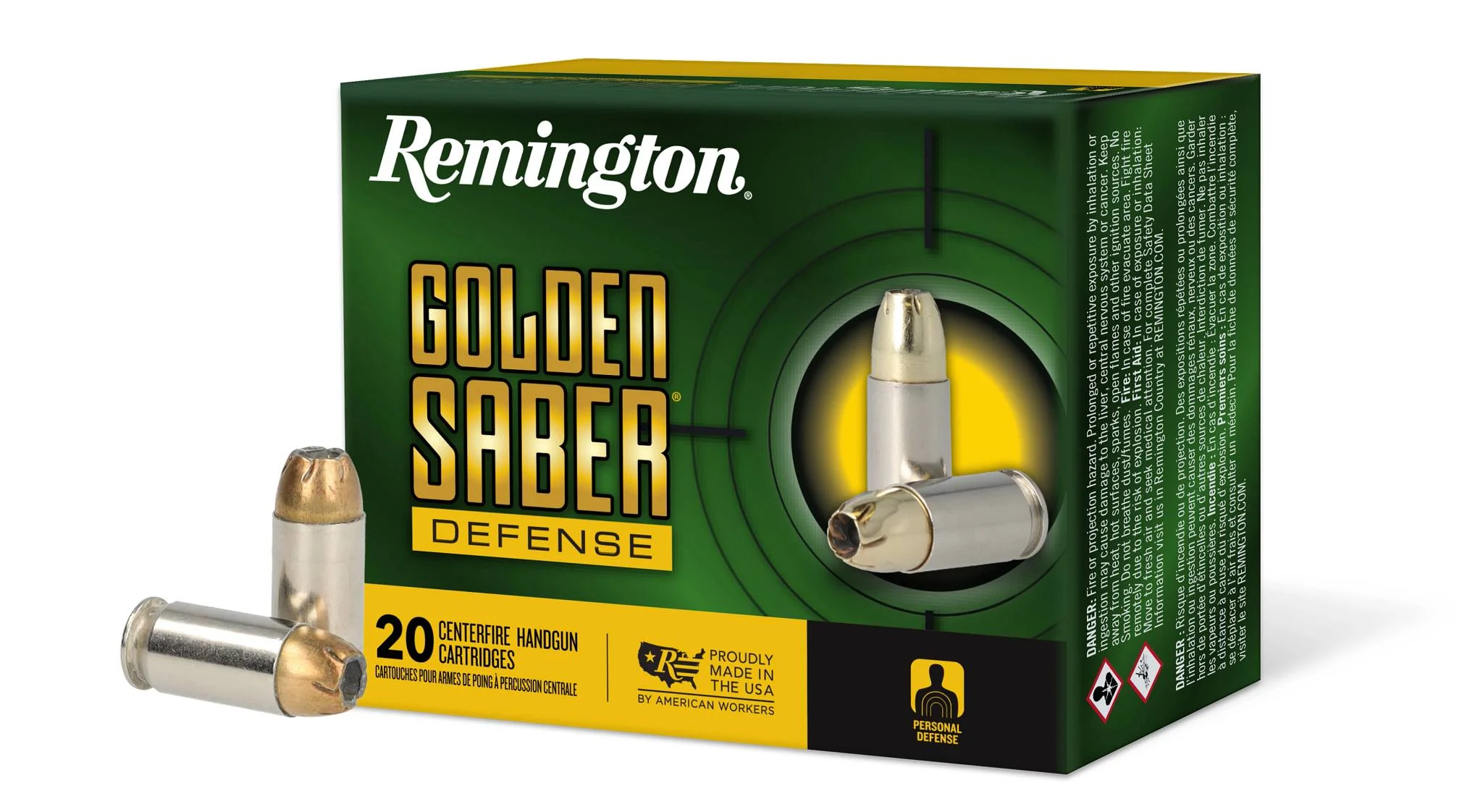 Golden Saber Defense, 45 Auto, 185 Grain, Brass Jacketed Hollow Point, 1015 fps