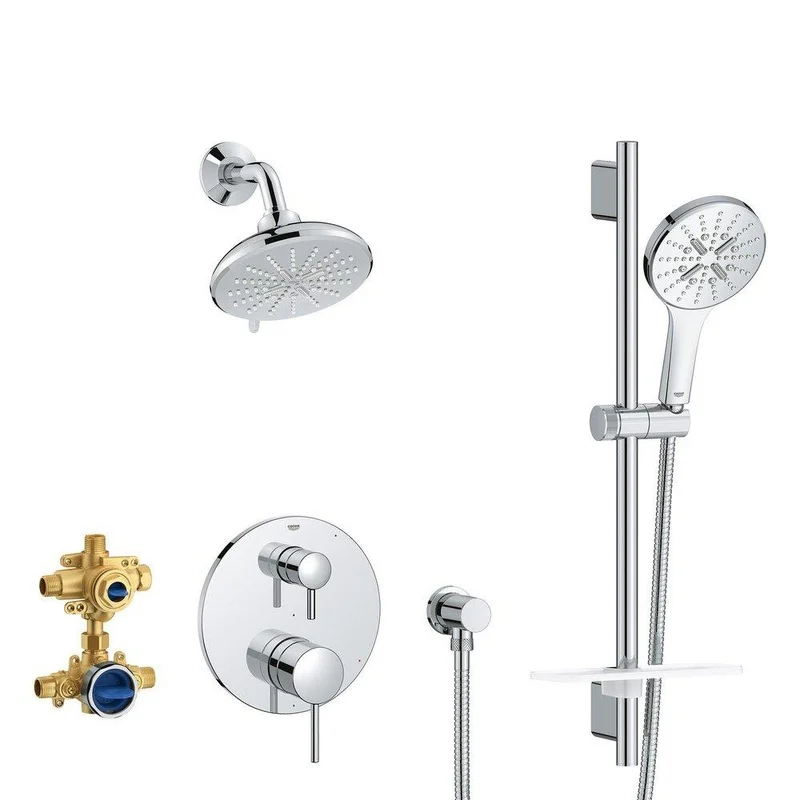 GROHE Timeless Two Handle Multi Function Shower System in Starlight Chrome | Ferguson