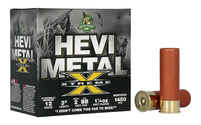HEVI-Shot HS38188 HEVI-Metal Extreme 12 Gauge 3″ 1 1/4 oz Steel/ Tungsten 2/BB Shot 25 Per Box/ 10 Case