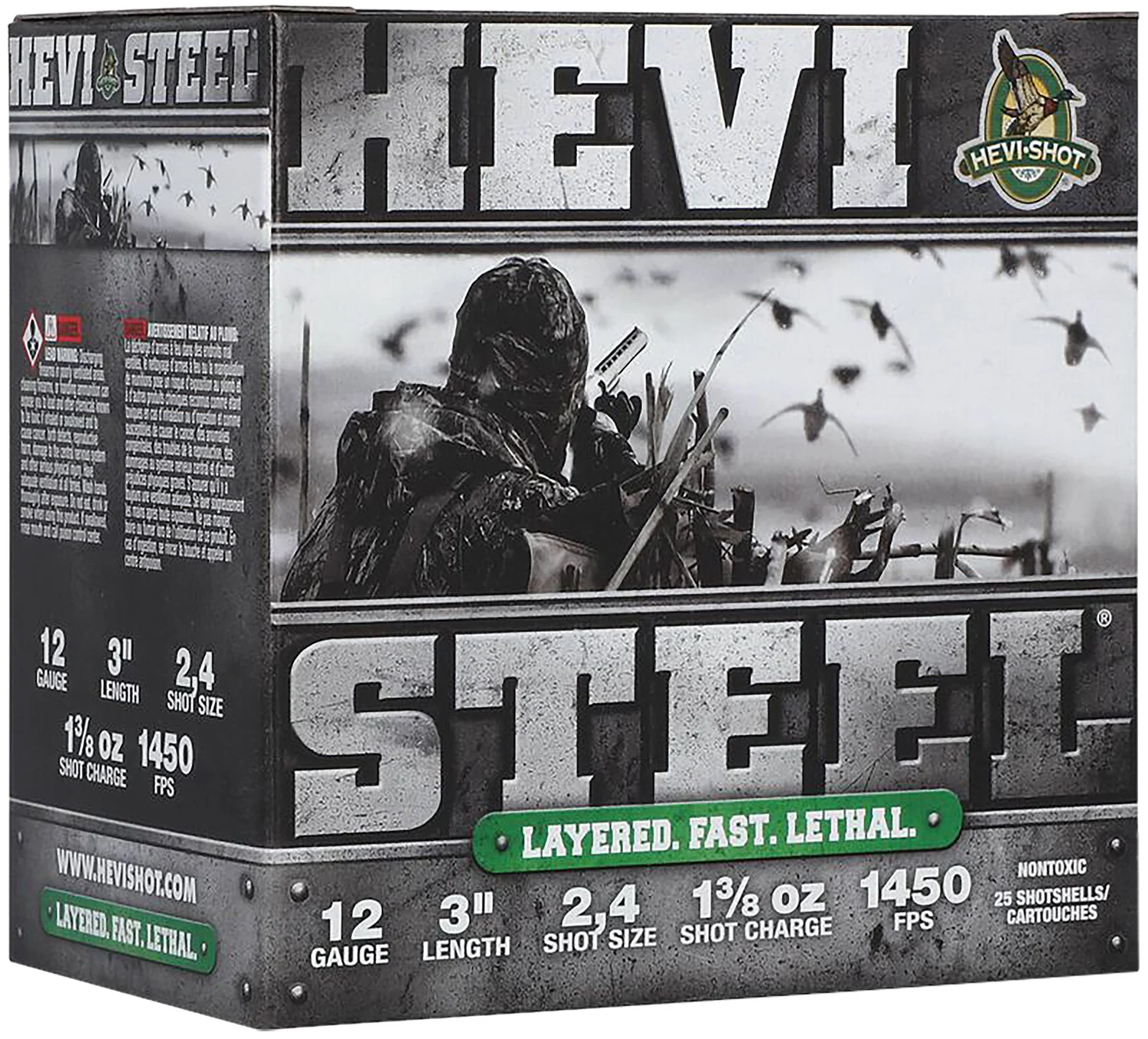 HEVI-Shot HS60024 HEVI-Steel Waterfowl 12Gauge 3″ 1 3/8oz 2/4Shot 25 Per Box/10 Case