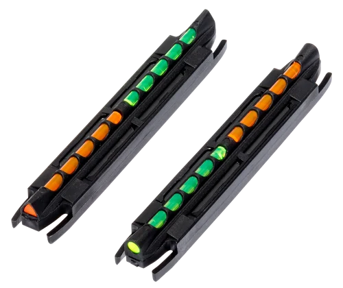 HiViz Two-In-One Magnetic Shotgun Sight with Reversible Green & Orange LitePipe. Fits shotguns with ribs from .218" to .328" (7/32" to 5/16") (5.5mm to 8.3mm). Includes onerd and one triangular replaceable Green and Orange reversible LitePipes.