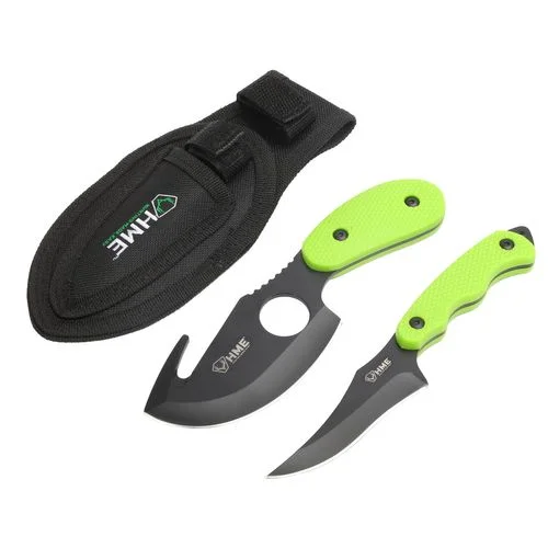 HME HMEKN2PSGC Skinning Kit3.50″ Fixed Skinner w/Gut Hook/Caping Plain/Gut Hook Black Oxide 420HC Blade TPR Green Handle