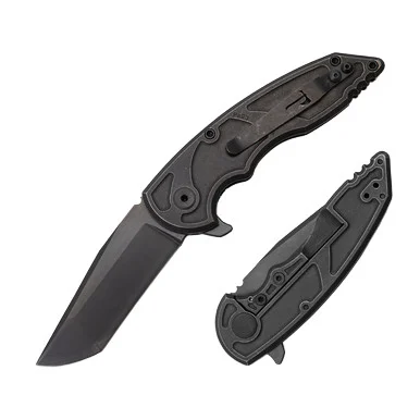 Hoback A8 Slimline Folding Knife Titanium 3.25in Black DLC Tanto Blade