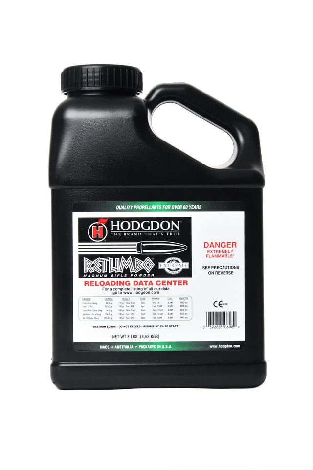 HODGDON RETUMBO SMOKELESS POWDER, 8 LBS.