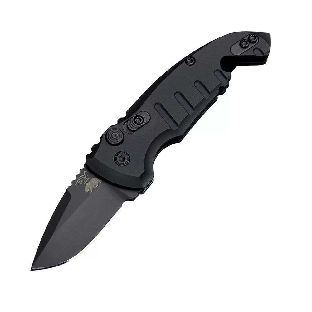 Hogue A01-Microswitch 1.95″ Folder Drop Point CA OK, Black Finish Alum Frame – Matte Black STOCKED