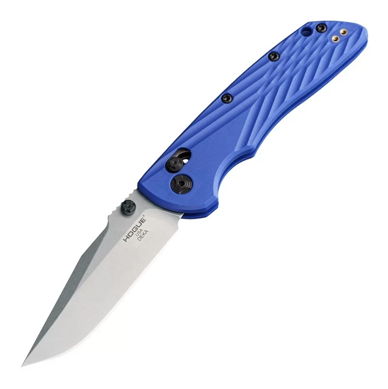 Hogue Deka Manual Folder, 3.25″ Clip Point Blade, Tumbled Finish, Blue Polymer Frame