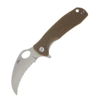 Honey Badger Claw Large Tan Serrated Flipper Linerlock HB1112