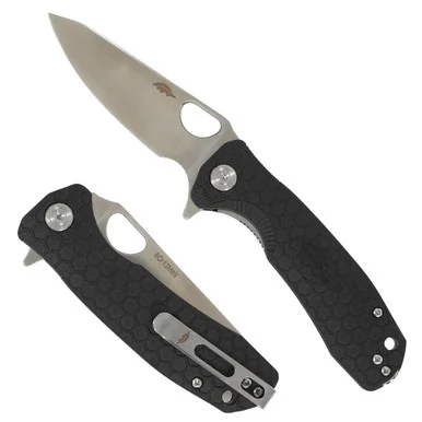 Honey Badger Knives Large Leaf Folding Knife Black 3.63in Satin Blade HB1288