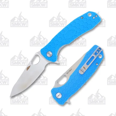 Honey Badger Large Leaf Knife Blue 3.63in Plain Satin Blade HB1291
