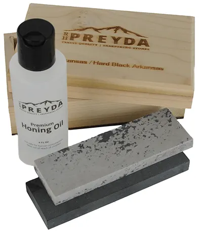 Honing Kit,two 5 x 1-5/8" stones, hard and soft, honing oil, wood storage box