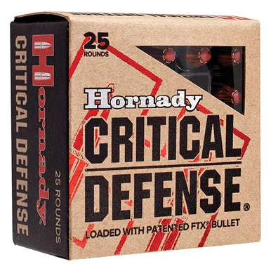 Hornady Critical Defense 380 Auto Ammunition 25 Rounds Brass Centerfire 90 Grain FTX 90080