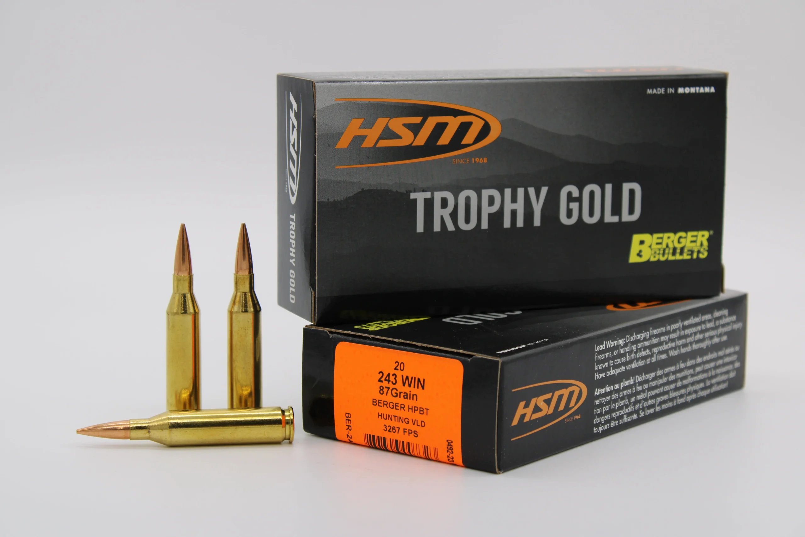 HSM BER24387VLD Trophy Gold Berger Hybrid Tactical Open Tip Match87 Grain .243 Winchester