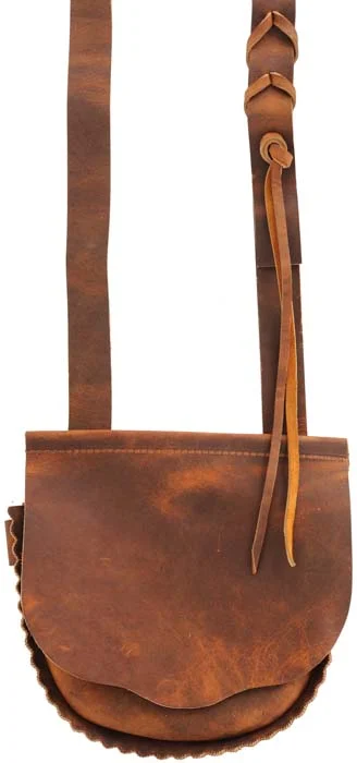 Hunting Pouch,distressed leather,8" by 6-1/2", scalloped edge,made in the U.S.A.