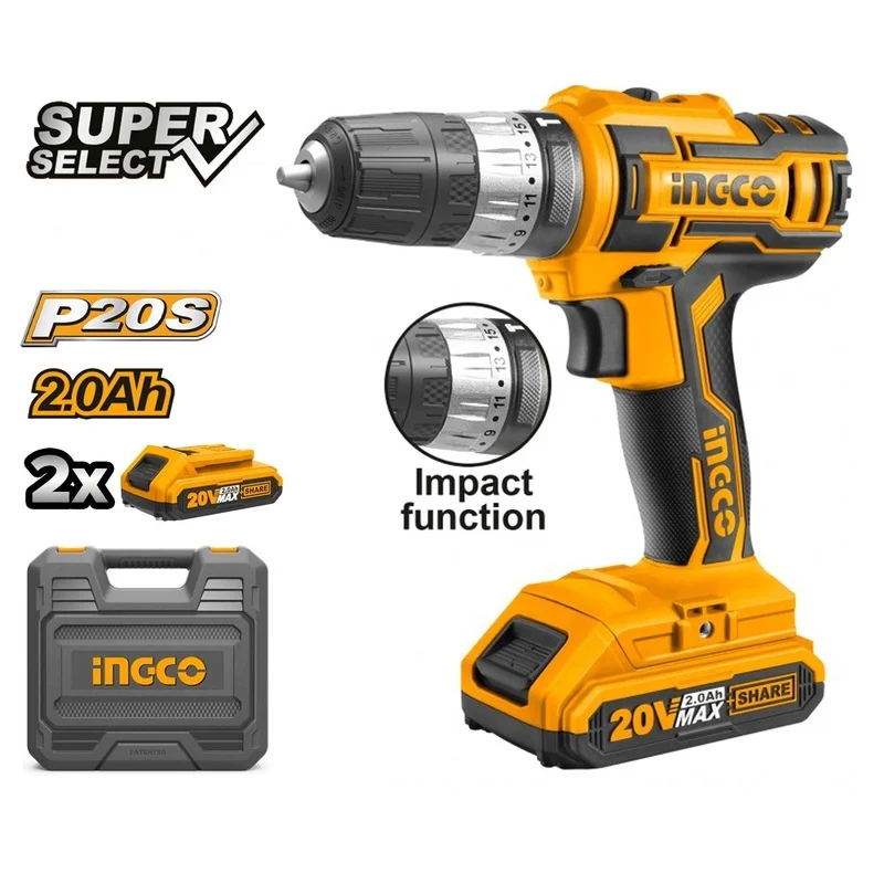 Ingco CIDLI20031 20V Cordless Li-Ion Impact Drill 20V 13mm
