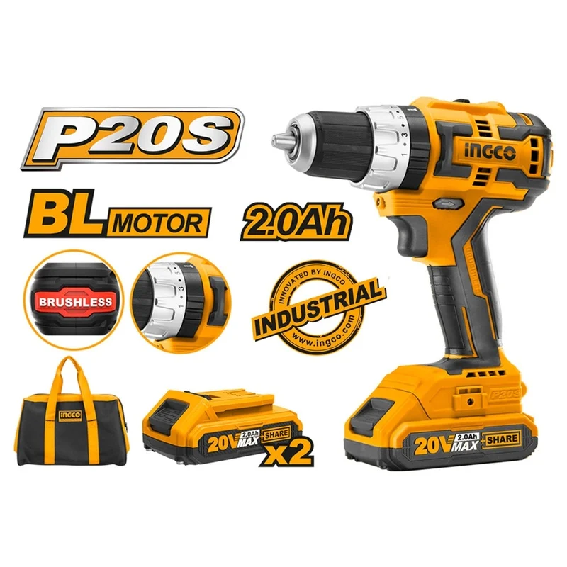 Ingco CIDLI20608 20V Cordless Li-Ion Impact Drill 20V BL Motor