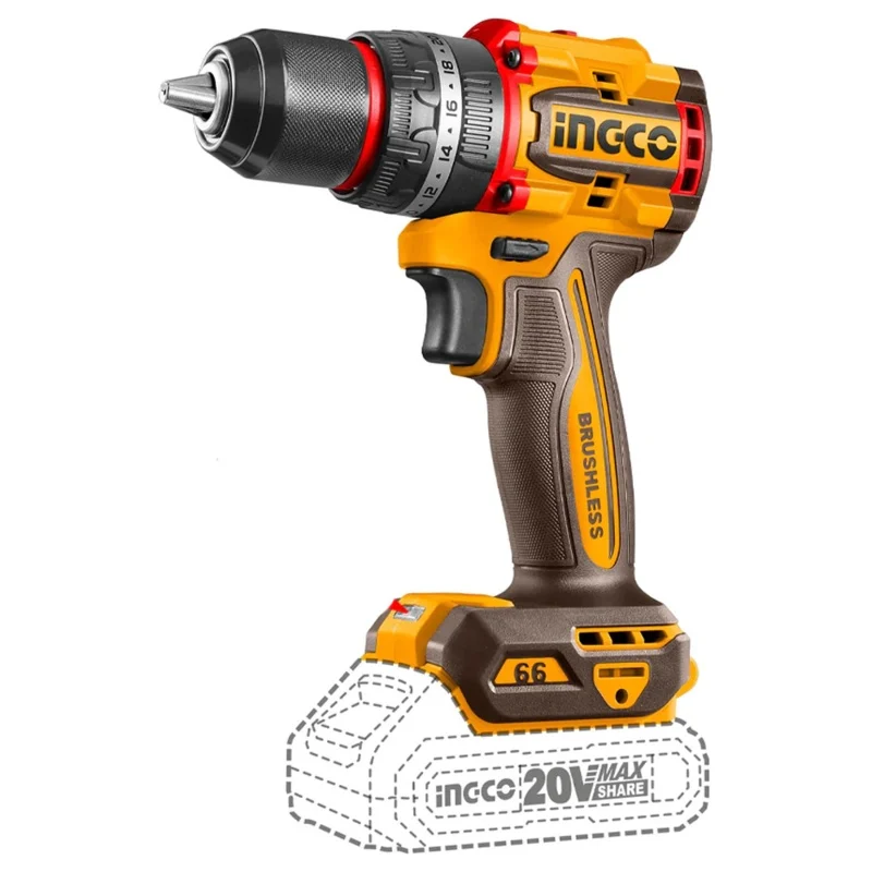 Ingco CIDLI206681 Cordless Li-Ion BL Impact Drill 20V [Bare Tool]