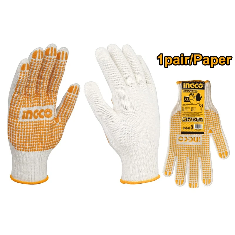 Ingco HGVK05 Knitted & PVC Dots Gloves 10″