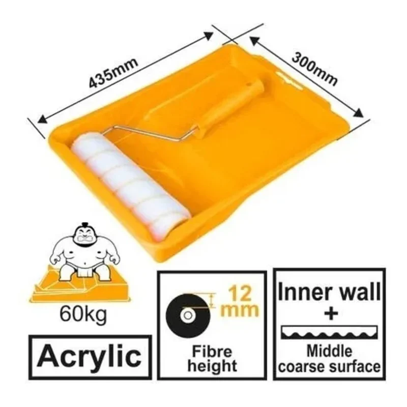 Ingco HKTCB032301 3 in 1 Cylinder Brush Paint Roller with Tray Set 9″ (Acyrlic)