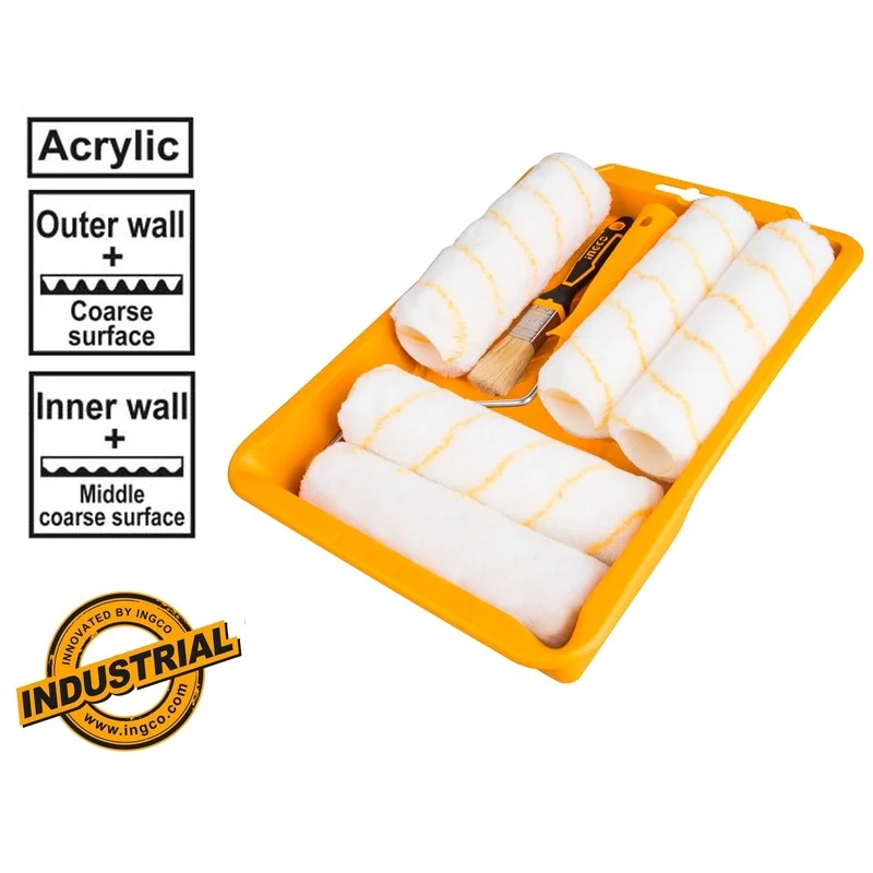 Ingco HKTCB83230083 8 in 1 Cylinder Paint Roller with Tray Set 9″