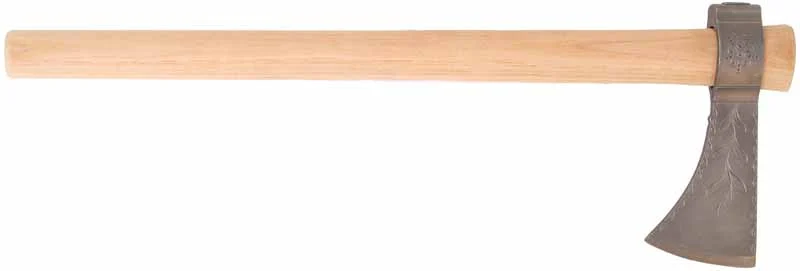 Iroquois Tomahawk,2-7/8" edge, wax cast 4140 steel,cast-in correct period floral engraving,22" tapered hickory handle,made in the U.S.A.