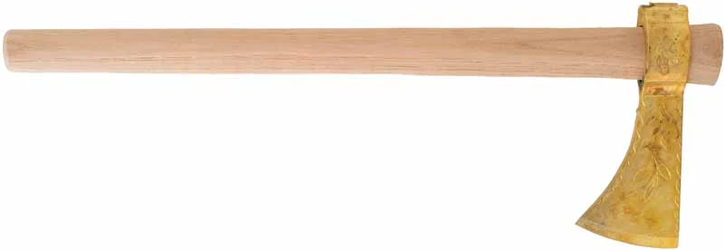 Iroquois Tomahawk,2-7/8" edge, wax cast of real brass,cast-in correct period floral engraving,tapered 18" hickory handle,made in the U.S.A.