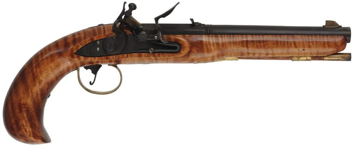 Kentucky Pistol,.50 caliber, 10" octagon-to-round barrel,small Siler flintlock, maple stock, brass trim, used, by Matt Avance
